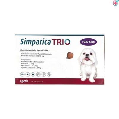 Zoetis Simparica Trio Tick and Flea Control Tablet for Dogs (SAROLANER + MOXIDECTIN + PYRANTEL)