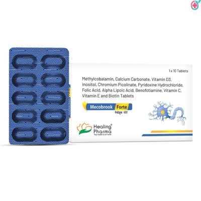 Mecobrook Forte Tablet (Methylcobalamin, Calcium Carbonate, Vitamin D3, Alpha Lipoic Acid, Folic Acid, and Pyridoxine)